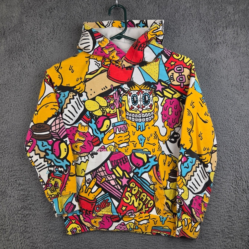 Garfield Hoodie Boy's 8/10 Trippy Colorful Hooded Sweatshirt All Over Print H&M